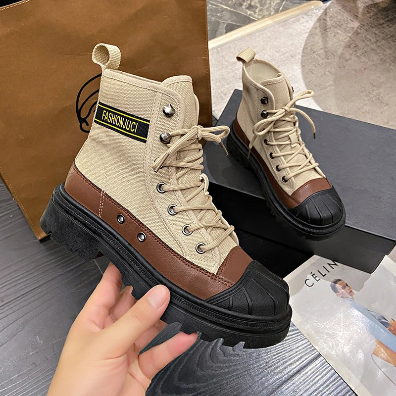 Soufree  -  Winter Platform Women Short Boots Chunky Women Shoes Fashion Lace Up Thick Bottom Shoes Ladies Elegant Motorcycle Bootties