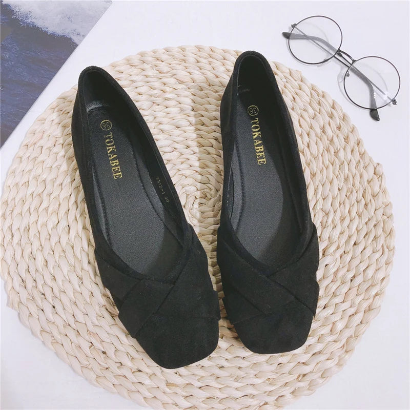 Soufree  - trending shoes Flat Shoes for Women Spring New Square Head Velvet Flock Leather Loafers Women Flats Size 32 33 34 44 45 46 Zapatos Mujer