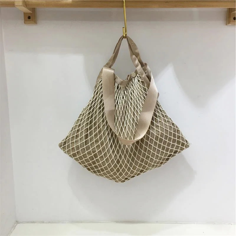 Soufree  -  Fashion design stitching design woven Net Bag for women handbag  large capacity casual ladies shoulder bag big totes bolsa