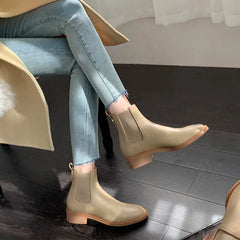 Soufree  -  Chelsea Ankle Boots Women Low Heel Short Boots Fashion Pointed Toe PU Leather British Style Comfort Autumn Winter Boots Women