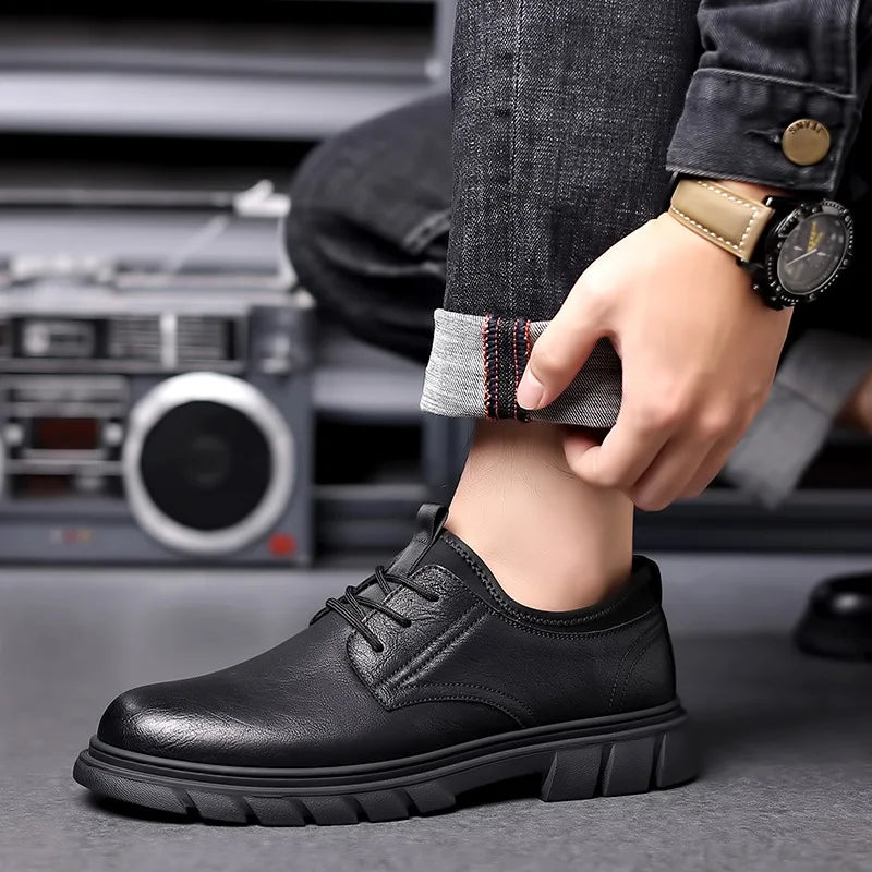 Soufree  -  Dress Shoes Men Autumn Trend New Business Casual Leather Shoes Men's Thick Soled Work Shoe Lace-up Sapato Social Masculino