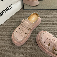 Soufree  -  New Summer Baotou Semi-slippers Women's Platform Soles Woven Roman Beach Sandals Hollow Breathable Sandals