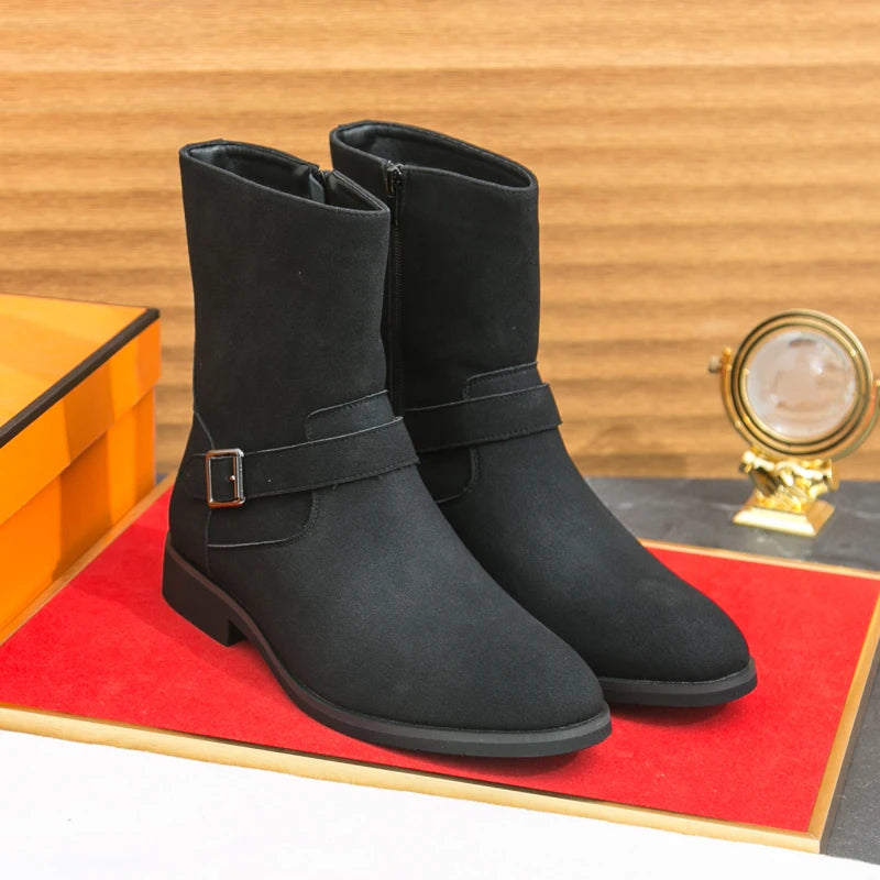 Soufree  -  Classic Chelsea Boots Men Suede British Retro Short Boots Fashionable Versatile Casual Boots Brand High Top Casual Walking Shoes