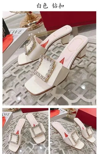 Soufree  -  Square buckle rhinestone fashionable women's shoes new square toe low thick heel open toe elegant sandals for external wear