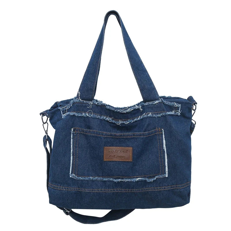 Soufree  -  Large Denim Women's Bag New Jeans Tote Bag Y2K Canvas Shoulder Bag Student Eco Bag Korean Shopper Female Purses and Handbag