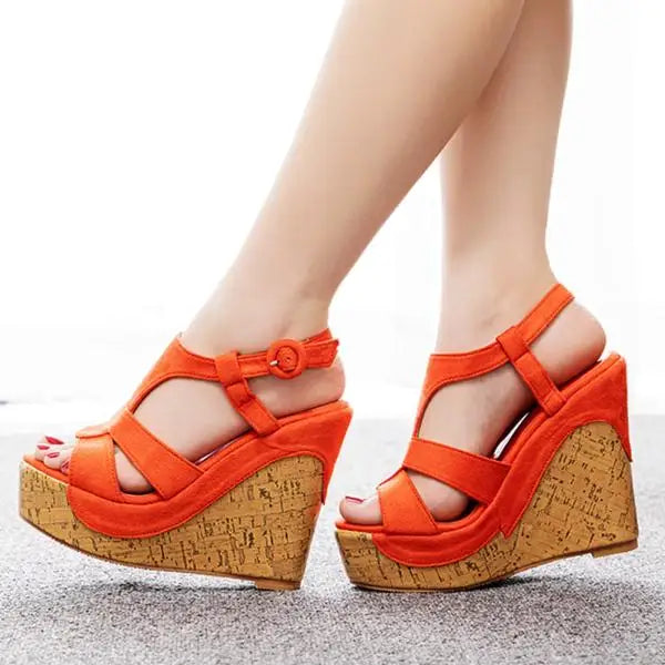 Soufree  -  Cross Large Size Beige Heeled Sandals Velvet Shoes Cross-Shoes Clogs Wedge Summer Espadrilles Platform Big Black High Suede