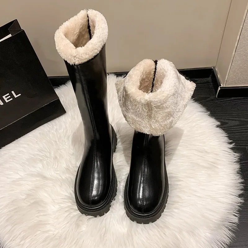 Soufree  -  Winter  Round Toe Thick Sole High Barrel Knight Boots for warmth and knee length boots Fashion Casual comfort Plus Size 42