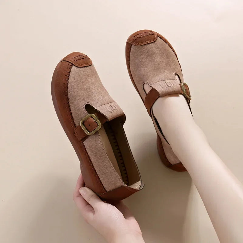 Soufree  -  unique shoes Women Shoes Autumn New Flat Sole Casual Shoes Retro Comfort Belt Buckle Trendy Maillard Anti Slip Boken Shoes Zapatos Mujer