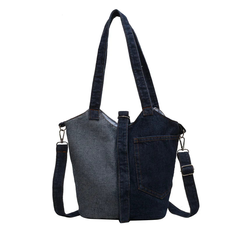 Soufree  -  Large Denim Women's Bag New Jeans Tote Bag Y2K Canvas Shoulder Bag Student Eco Bag Korean Shopper Female Purses and Handbag