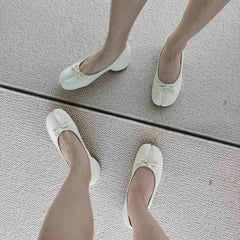 Soufree  -  Split Toe Shoes Size 43 Genuine Leather White Ballet Flats Women Low Heel Mary Janes Pumps Ballerinas Zapatos Mujer