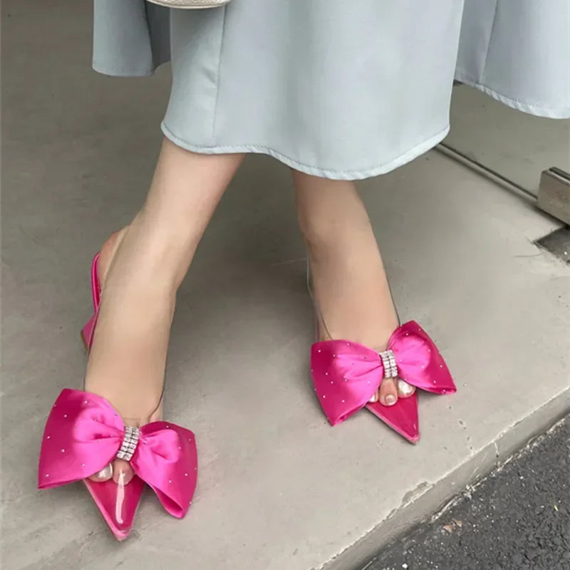 Soufree  -  Women Pumps Fashion Butterfly-knot Pointed Toe PVC Transparent High Heels Sandals Summer Wedding Banquet Female Mules Shoes