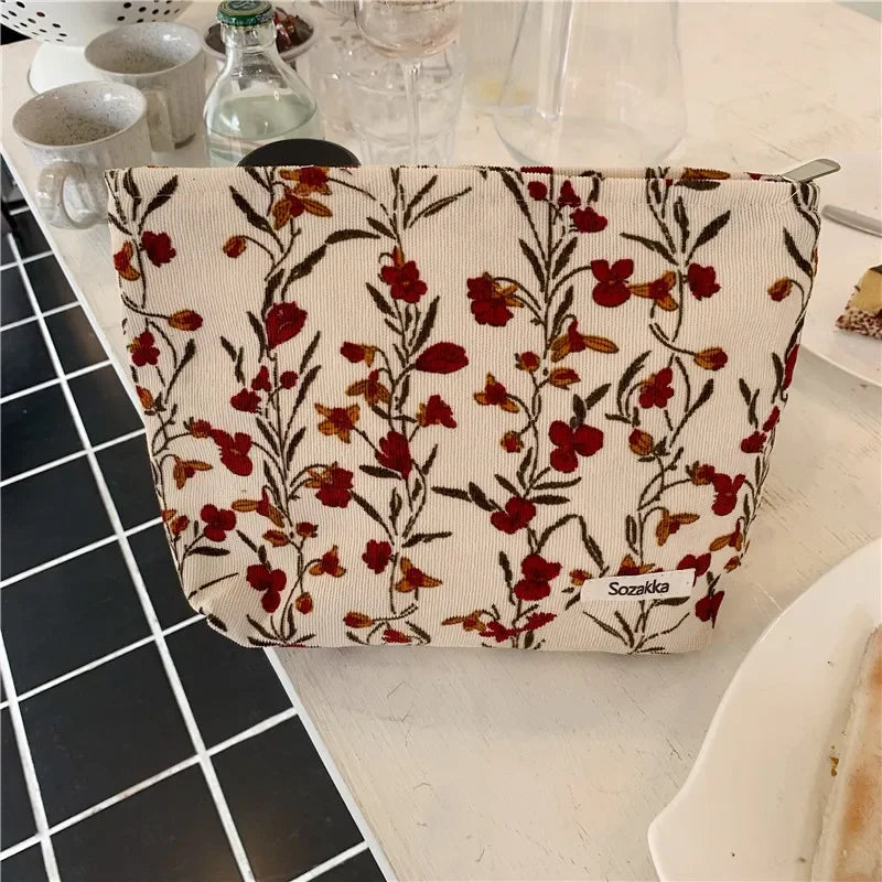 Soufree  -  Flower Women's Makeup Bags Travel Toiletries Wash Bags Large Beauty Cosmetic Bag Multifunction Canvas Handbags Storage Organizer