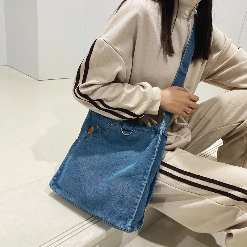 Soufree  -  Denim Women's Bag Jeans Shoulder Cross Bags Unisex Shopping Eco Bag Korean Canvas Messenger Bag Y2K Student Tote Handbags