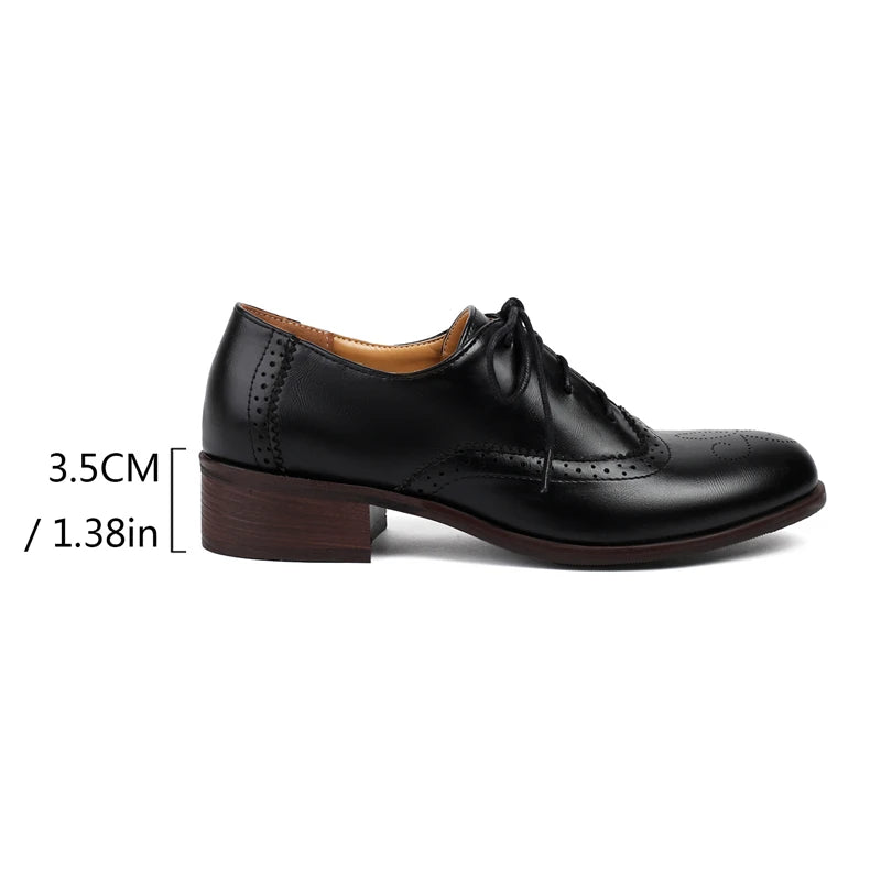 Soufree  -  Spring Autumn Oxfords Shoes for Women British Style Lace Up Round Toe Black White Vintage Brogue Flats Female Derby Shoes 47 48