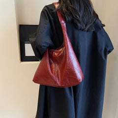 Soufree  Women's PU Leather Soft Shoulder Bag Vintage Wine Red Ladies Underarm Bag 2pcs Commuter Versatile Tote Bag Quality Large Handbag