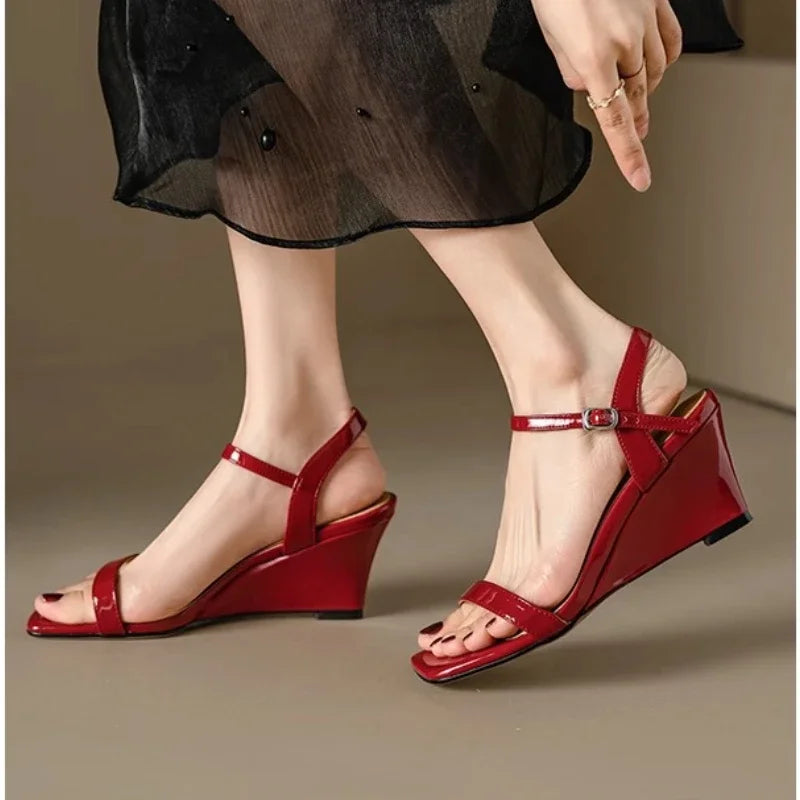 Soufree  -  Wedge High Heel Sandals for Women Fashion Slingback Buckle Elegant Summer Shoes Chunky High Heel Open Toe Dress Sandals Pumps