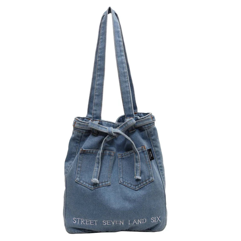 Soufree  -  Large Denim Women's Bag New Jeans Tote Bag Y2K Canvas Shoulder Bag Student Eco Bag Korean Shopper Female Purses and Handbag