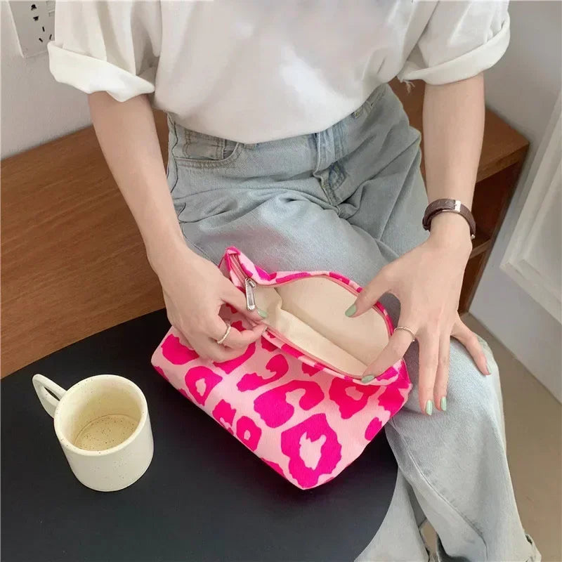 Soufree  -  New Fashoin Leopard Print Women's Cosmetic Bag Retro Flower Ladies Clutch Purse Travel Handbags Schoolgirl's Pencil Storage Bags