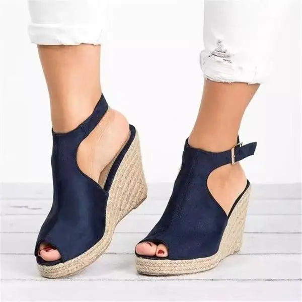 Soufree  -  Cross Large Size Beige Heeled Sandals Velvet Shoes Cross-Shoes Clogs Wedge Summer Espadrilles Platform Big Black High Suede