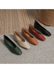 Soufree  -  Genuine Leather Multi-color Low-heeled Women Shoes Round Toe Flat Bottom Shallow Cut Single Shoes Casual Versatile Loafers