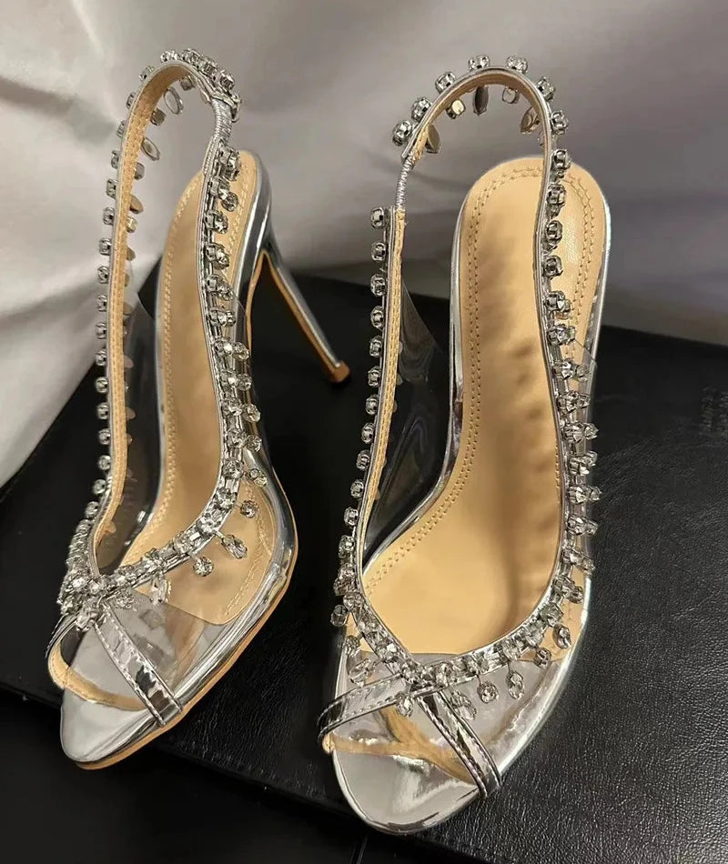 Soufree  -  PVC Transparent Heeled Sandals Women Pumps Sexy Thin High Heels Fish Mouth Silver Luxury Party Heels Crystal Sandals