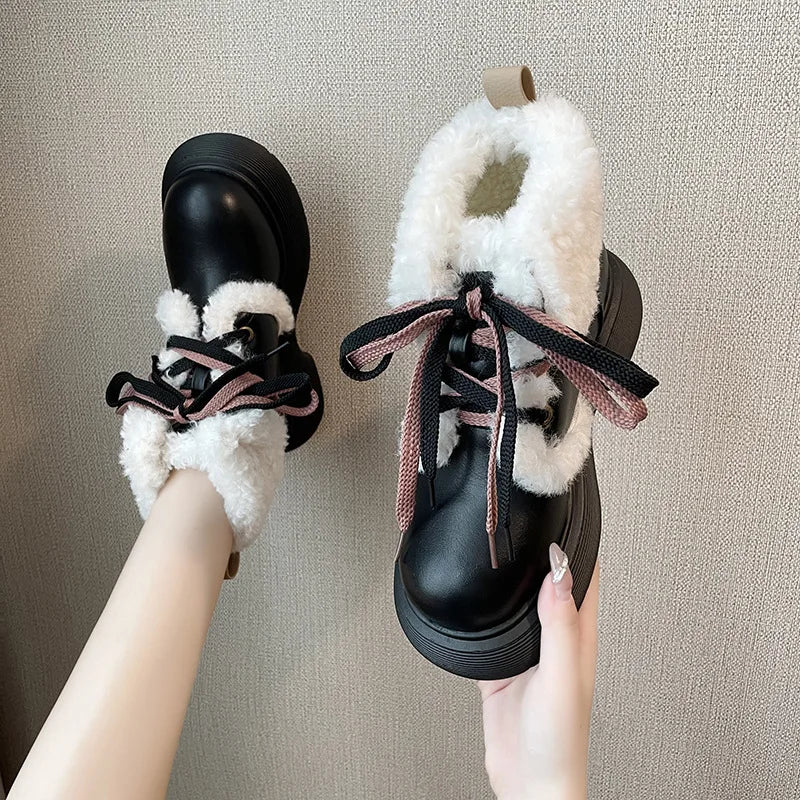 Soufree  -  Winter Fashion Boots Womens Thick Warm Faux Fur Snow Boots Platform Fashion Ladies Plush Ankle Boots for Women Thick Heels Botas