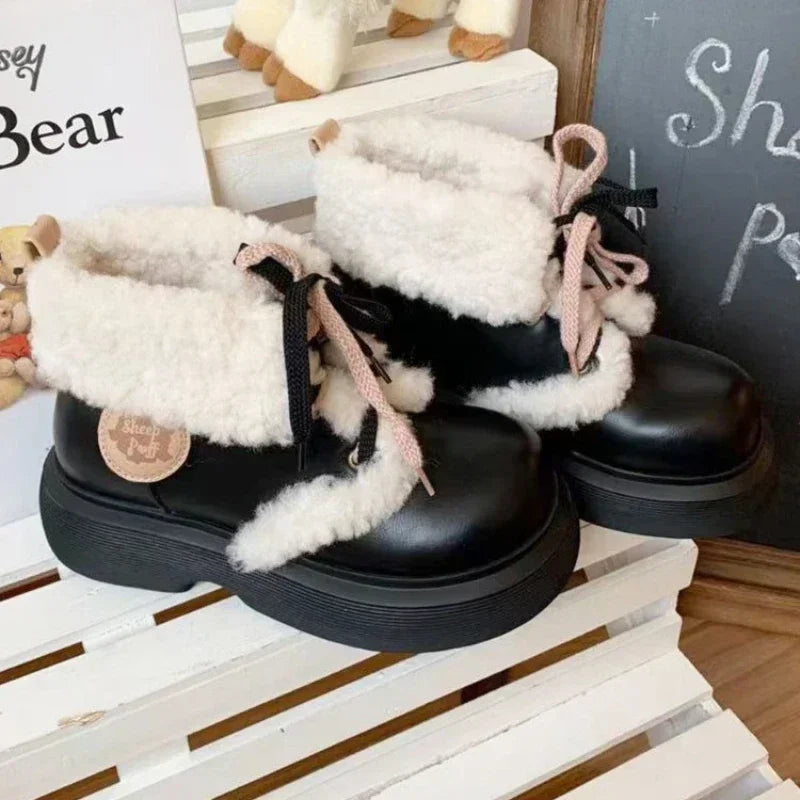 Soufree  -  Furry Women Booties New Winter Plush Warm Lolita Woman Sweet Cute Girl Platform Shoes Waterproof Non-slip Ankle Snow Boots