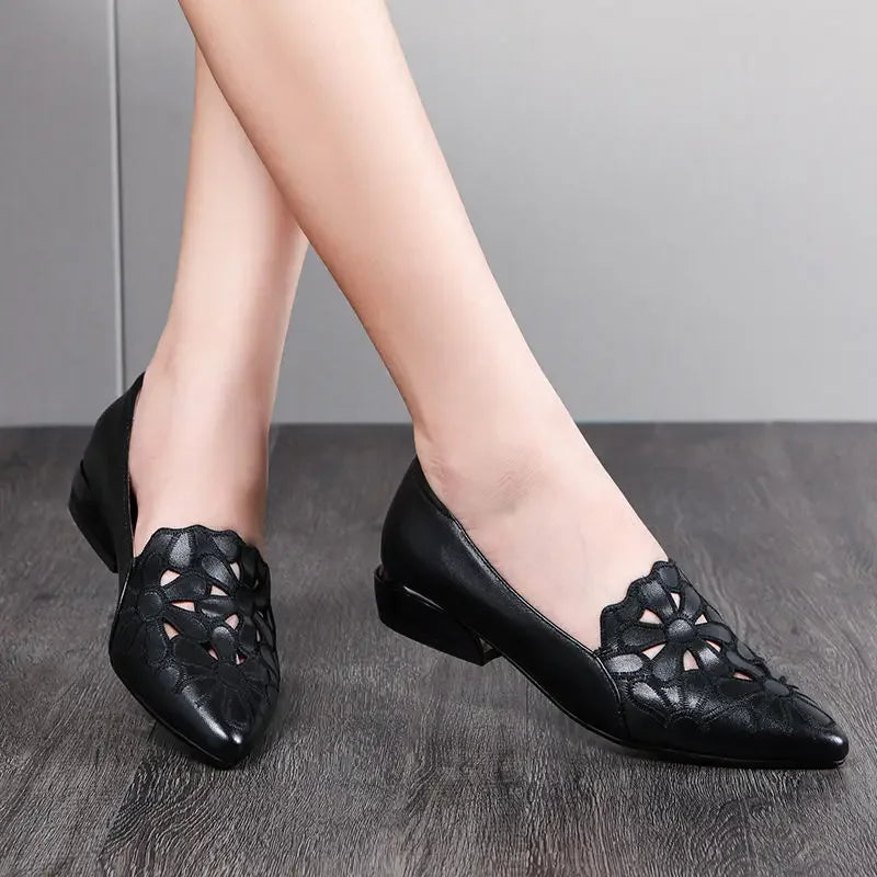 Soufree  -  unique shoes Mid Heel Casual Shoes for Women Heels Wedding Hollow Out Black Square Heel Formal Shoes Work Lady Fall Zapatilla Mujer