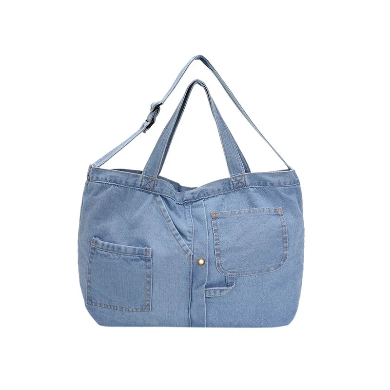 Soufree  -  Large Denim Women's Bag New Jeans Tote Bag Y2K Canvas Shoulder Bag Student Eco Bag Korean Shopper Female Purses and Handbag