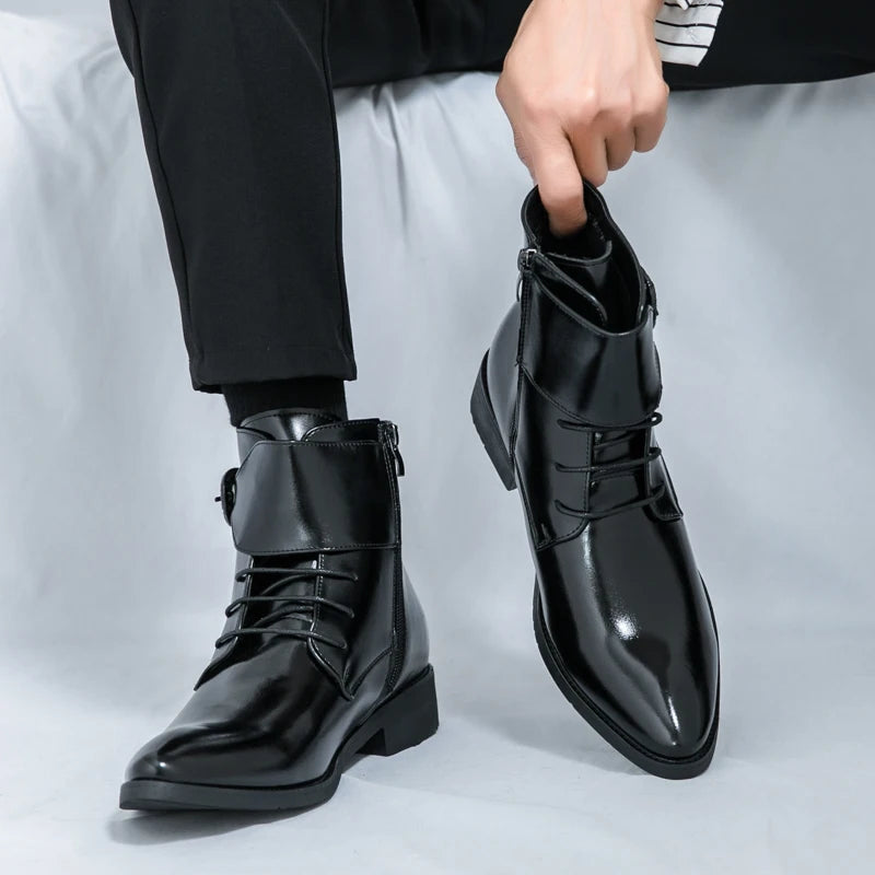 Soufree  -  fall shoes Sharp pointed men's boots Fashionable British formal style Outdoor trendy business party Wedding office High top leather shoes