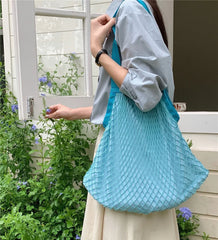 Soufree  -  Fashion design stitching design woven Net Bag for women handbag  large capacity casual ladies shoulder bag big totes bolsa