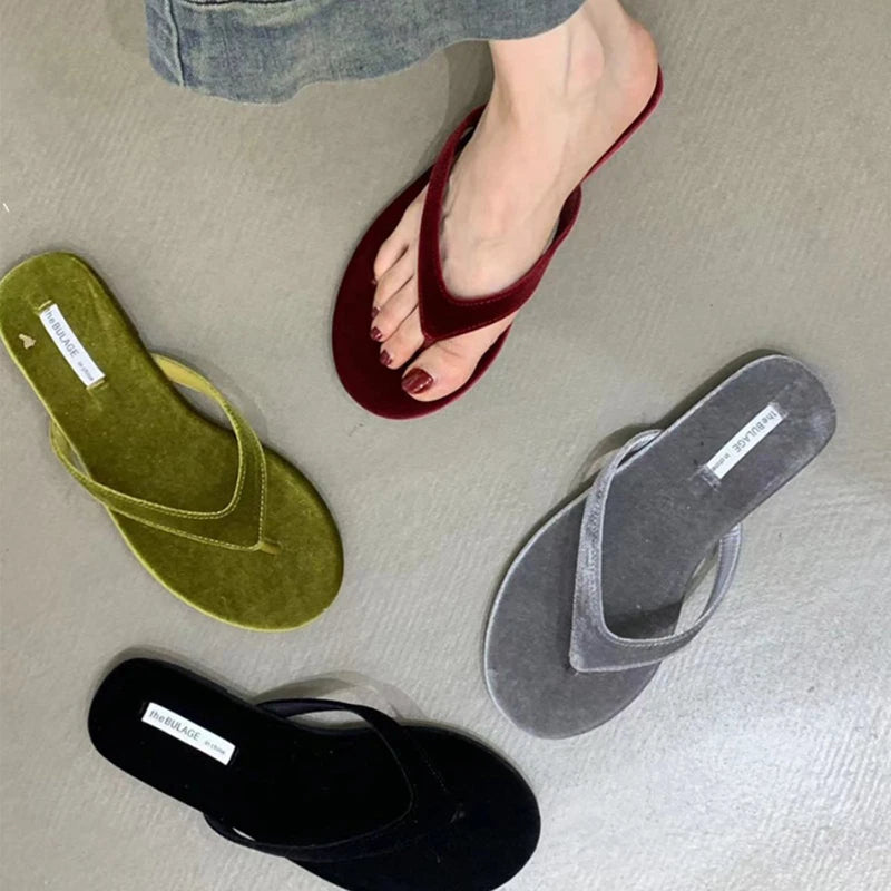 Soufree  -  Designer Summer Woman Slippers Fashion Clip Toe Flats Heel Silvery Ladies Outdoor Beach Shoes Flip Flop