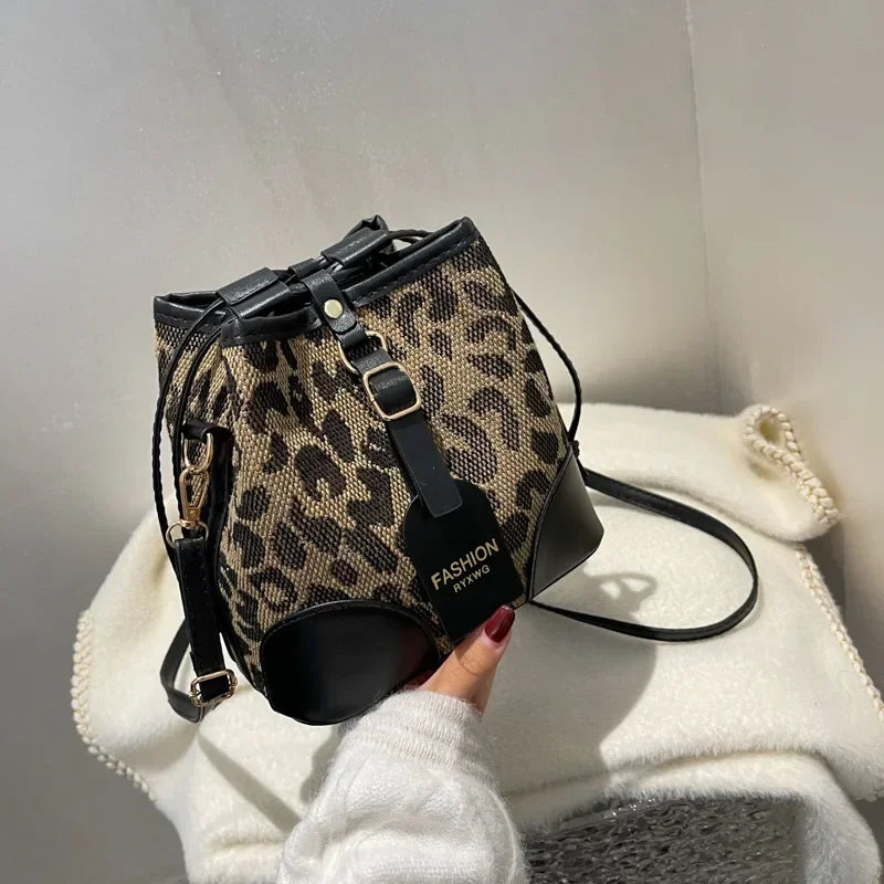 Soufree  -  designer bags Leopard Small PU Leather Women Bucket Crossbody Bags Fall Designer Shoulder Bag Luxury Brand Ladies Handbag Lady Trend Tote