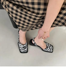 Soufree  -  Square Toe Summer Elegant Ladies Sandals Fashion Ladies Elastic Band Flat Heel Women Shallow Party Shoes Square Heel Sandal