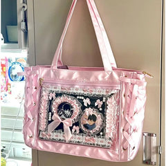 Soufree  -  Sweet Lolita Pink Ita Bag Women Japanese Transparent Large Capacity Tote Bag Ladies Harajuku Kawaii Handbag Aesthetic