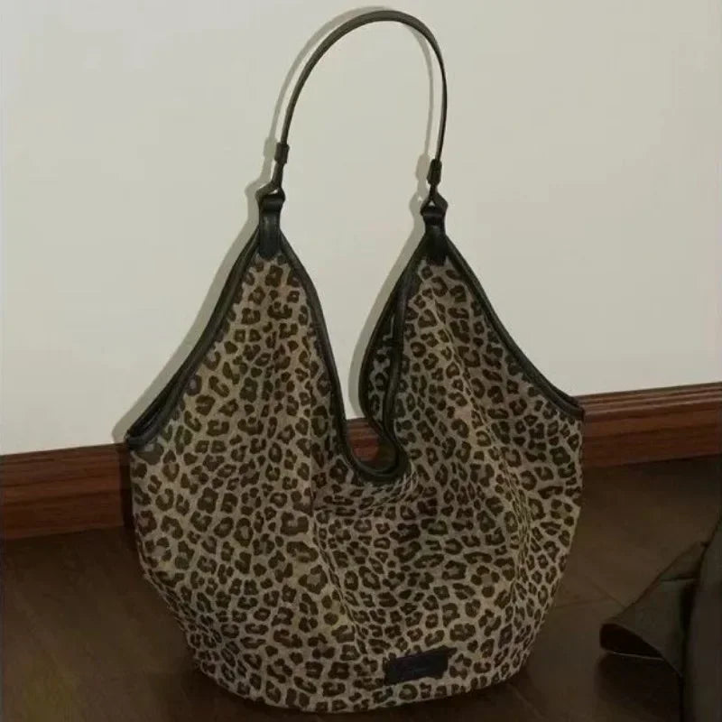 Soufree  -  Vintage Large Leopard Tote Bag Women's Fashion Y2k Shoulder Bag Korean Fashion Aesthetic New Handbags Female Youth