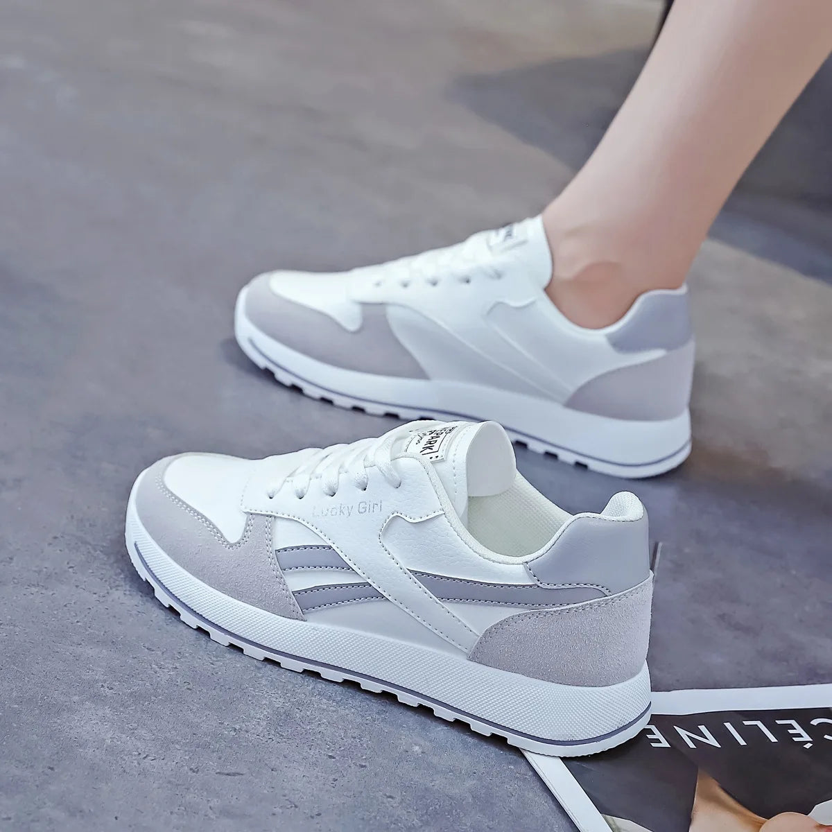 Soufree  -  Women's White Tennis Shoes Free Shipping Thick Soled Flat Casual Sports Tennis Woman Athletic Shoe Running Walking Sneakers