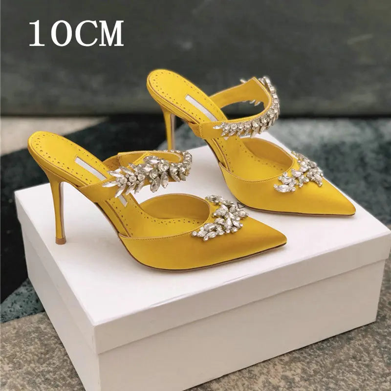 Soufree  -  Luxury Satin Slippers Pointed Toe Heels Women's Slippers Outside Party Shoes Elegant Summer Slip On Sandals