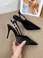 Soufree  -  Sexy Pointed Toe Silk Slingback Pumps Women Summer Office Lady comfort Heeled Sandals Elegant Stiletto High Heels Party