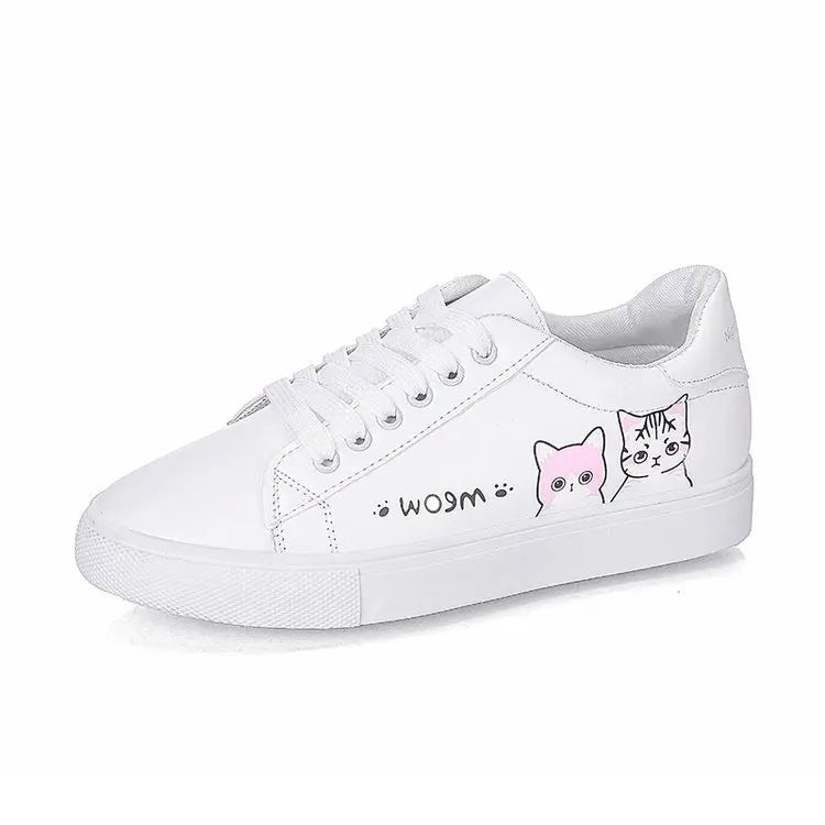 Soufree  -  White Sneakers for Women New Spring Autumn Fashion Girl Student Walking Spotrs Shoes Casual Flat Kitten Shoes Free Shipping