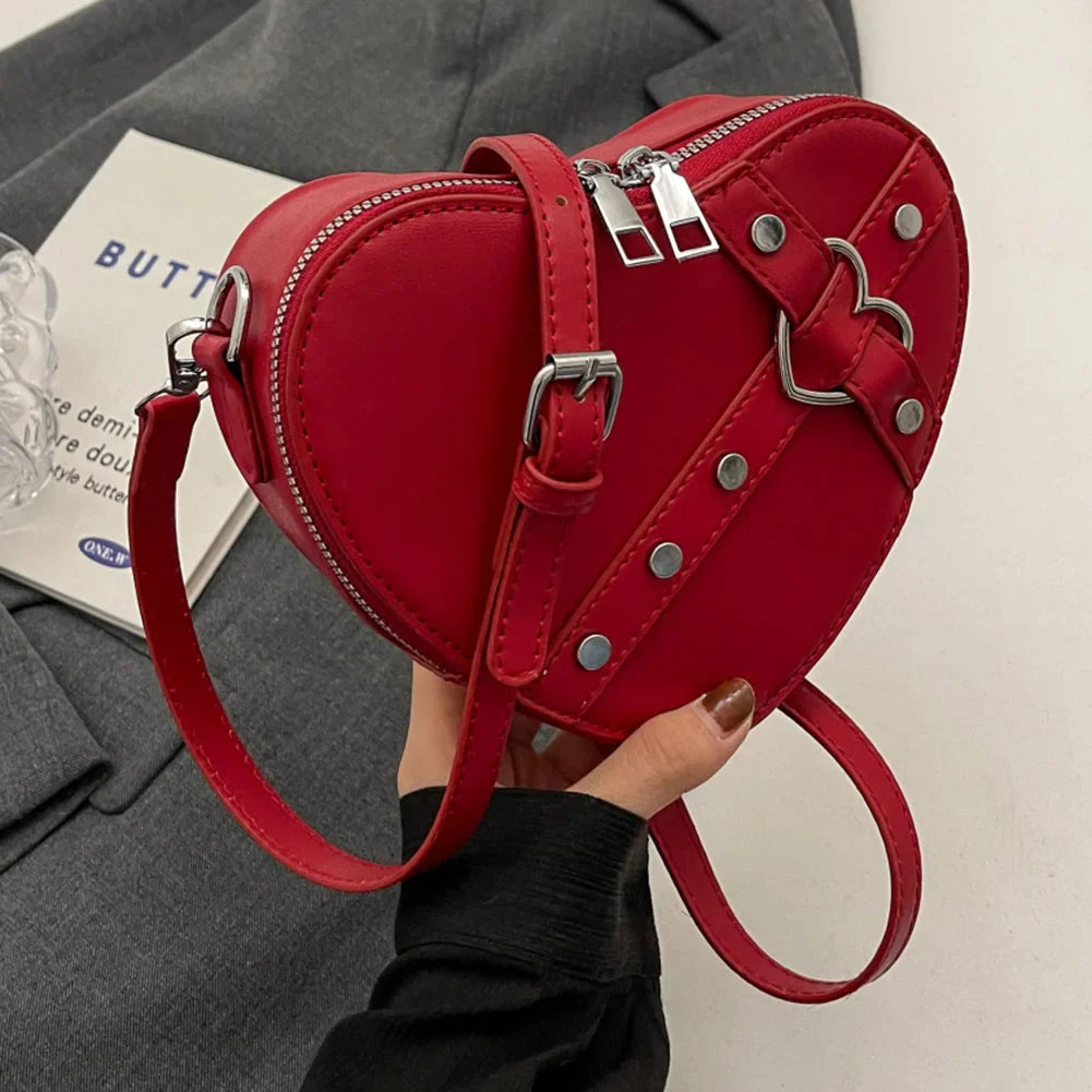 Soufree  -  designer bags Vintage Y2K Small Chain Rivet Shoulder Bag Heart Shaped Purse Handbags Pink PU Leather Gothic Tote Bags Ladies Crossbody Bags