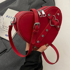 Soufree  -  designer bags Vintage Y2K Small Chain Rivet Shoulder Bag Heart Shaped Purse Handbags Pink PU Leather Gothic Tote Bags Ladies Crossbody Bags