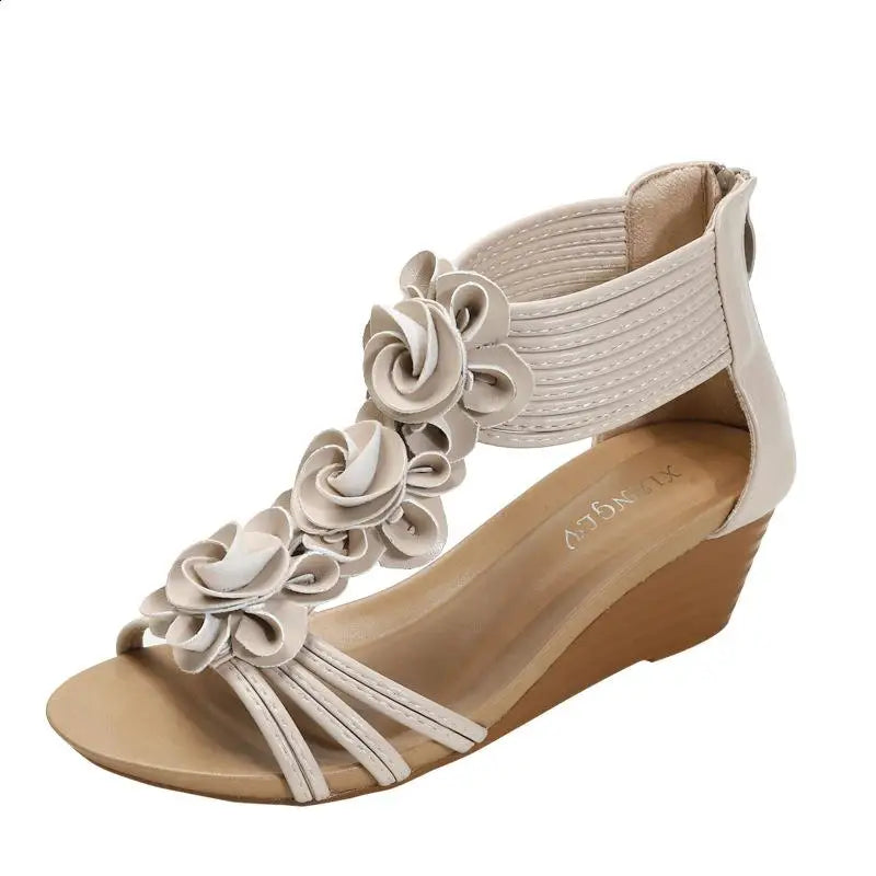 Soufree  -  Roman Sandals Low-Heeled Shoes With Strap  Women's Muffins shoe Clogs Wedge Large Size Suit Female Beige Gladiator Low-heele