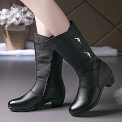 Soufree  -  Rubber Boots for Women Black PU Leather Women's Shoes Mid-Calf Boots Non Slip Design Spring Winter Shoes Black Boots