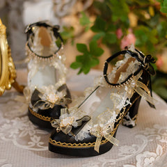 Soufree  -  Lolita Flower Wedding High Heel Loli Shoes Sweet Heavy Industry Original Adult Gift Gorgeous Thick Heel Loli Shoes