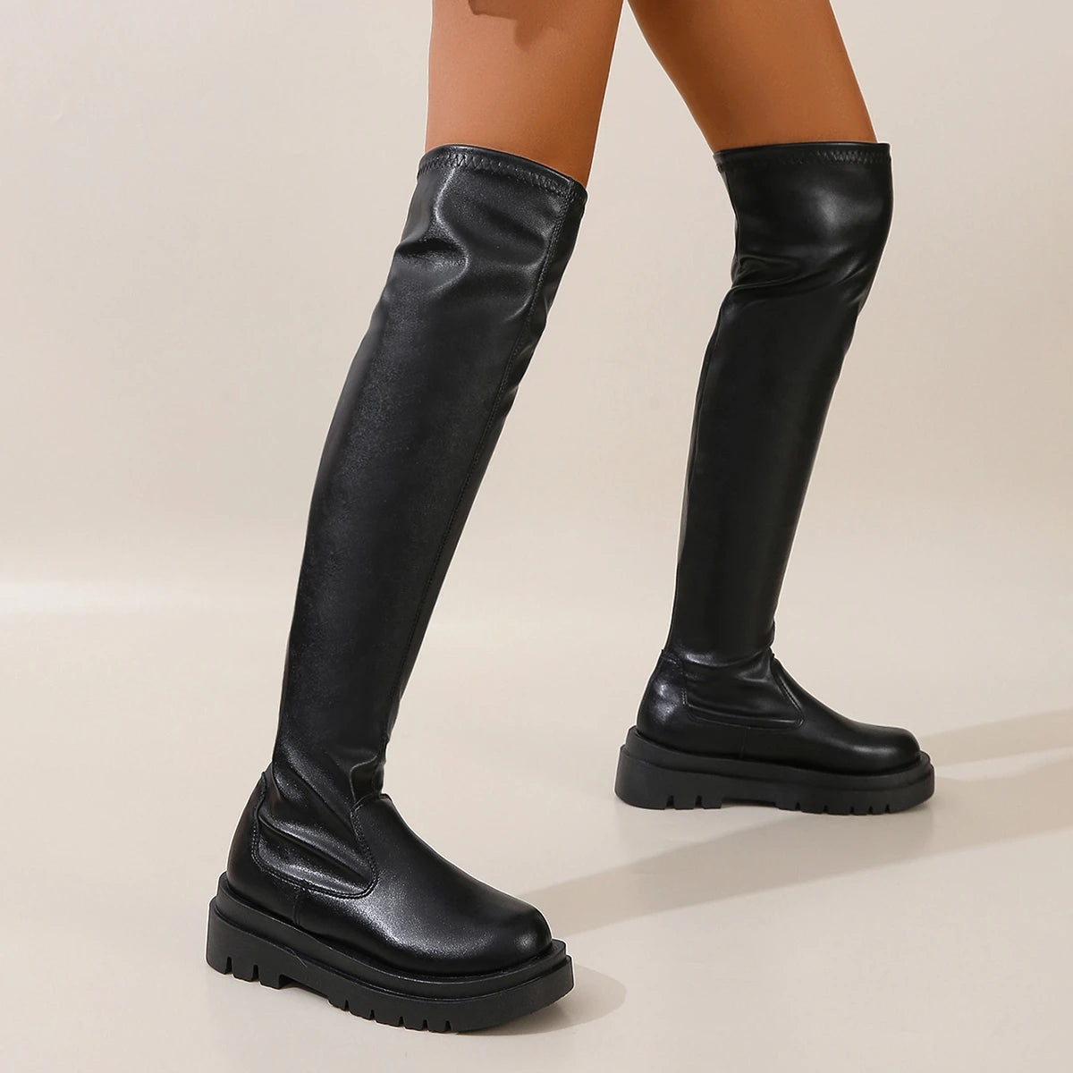 Soufree  -  Sweet Over Knee Boots Woman Winter Autumn Classic Shoes for Women Hoof High Heels Solid Leather Modern Boots Shoes Zapatos