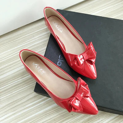 Soufree  -  Women Flats Wedding Shoes Pink Cherry Red Pointed Casual Shoes Female Summer Spring Slip on Bowknot Flat Heel Ballet Shoes 33-43