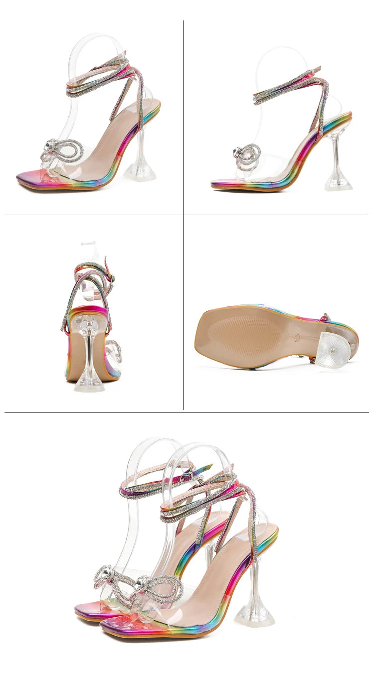 Soufree  -  Summer Party Wedding Sandals Ladies Fashion Crystal Rhinestone Bowknot High Heels PVC Transparent Shoes Women Pumps