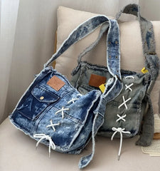 Soufree  -  Fashion Washed Denim Women Shoulder Bag Large Capacity Y2K female Crossbody Bags Soft Jeans Casual handbag Shopping Bag