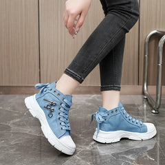 Soufree  -  fall shoes women New Women Plus Sizes Sneakers High Top Female Denim Canvas Shoes Thick Sole  Girls Students Ankle Canvas Boots Lace Up